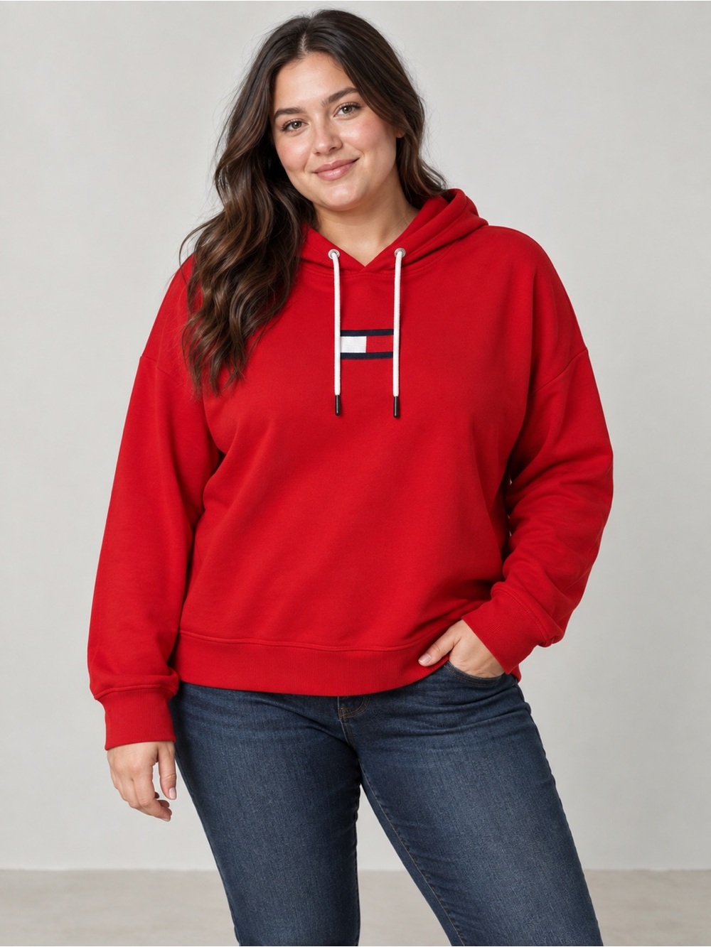 Tommy Hilfiger Women’s XL Red Flag Logo Pullover Hoodie Sweatshirt